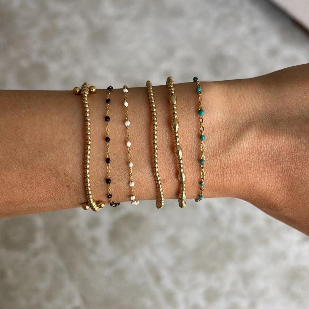 The Alicia Dainty gold turquoise beaded adjustable bracelet jeweled chain